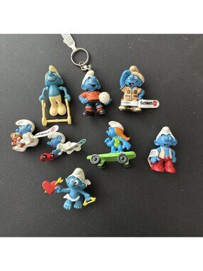 Vintage Schleich Peyo Smurf Lot Of 8 Safari Cupid Baby Soccer Hardees ￼￼